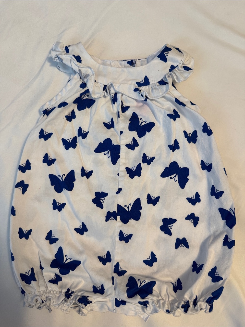 Good Lad White Romper with Navy Butterfly Motif